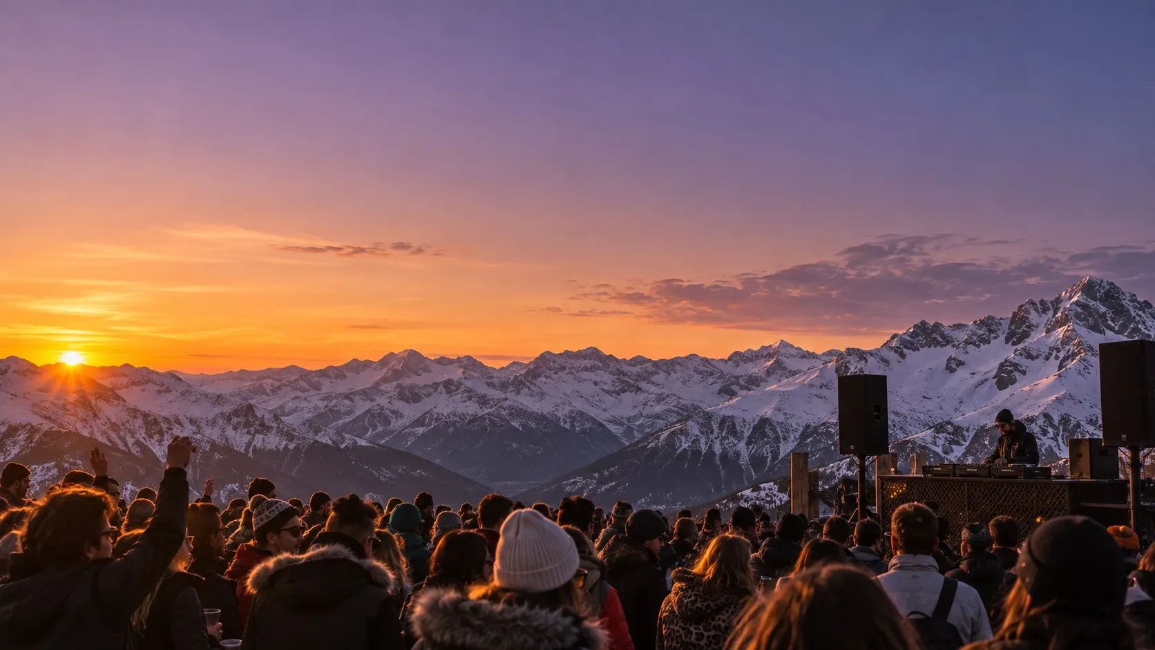 Pessoas dançando ao pôr do sol na Cordilheira dos Andes